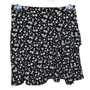 XS Originality Black Floral Ruffle Skirt Mini A Line Peasant Colorful